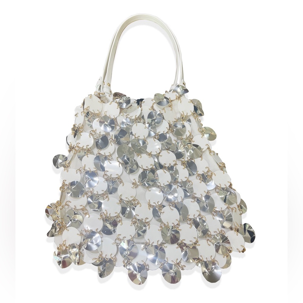 RABANNE BY PACO RABANNE SPARKLE SILVER DISC BAG NEW